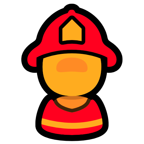 a yellow figure wearing a red firefighter uniform (helmet and overalls)